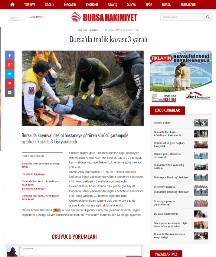 Bursa'da trafik Kazası: 3 Yaralı